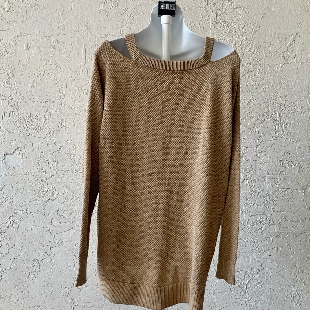 MICHAEL KORS CUTOUT & COLD SHOULDER SWEATER. Gold Size XL - Picture 3 of 9